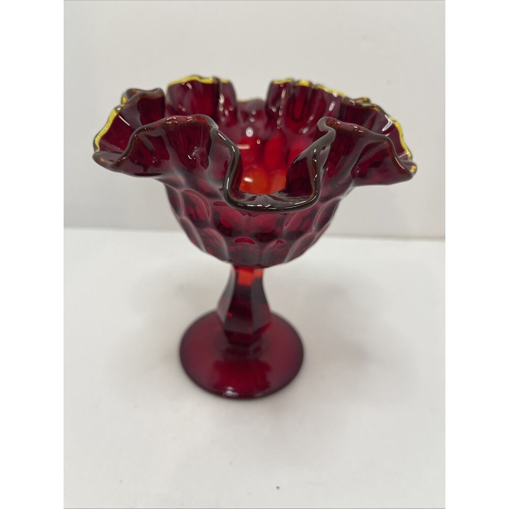 Vintage FENTON Ruby Thumbprint Glass Compote
